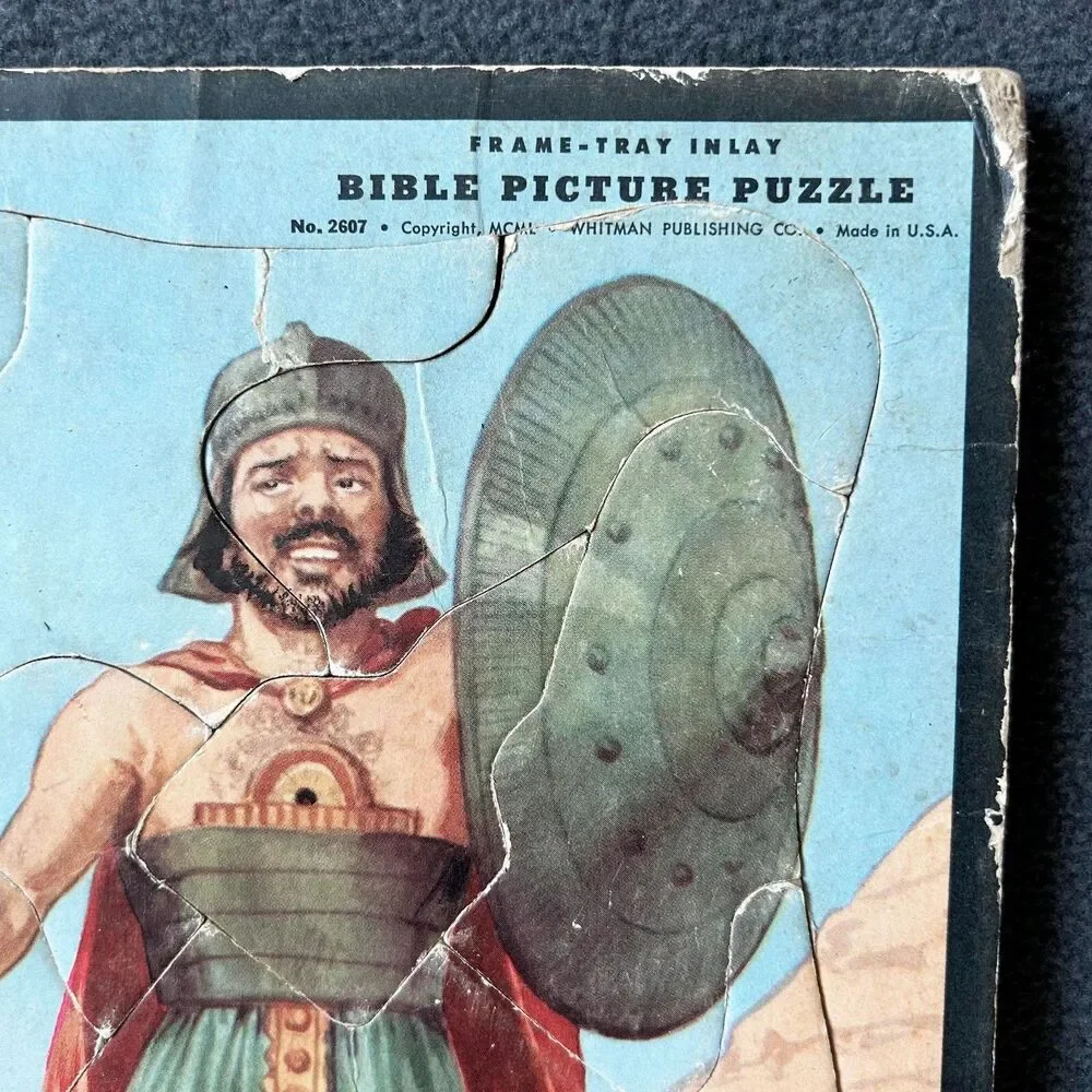 Vintage 1950 Bible Picture Puzzle David & Goliath Frame Tray Puzzle - Whitman